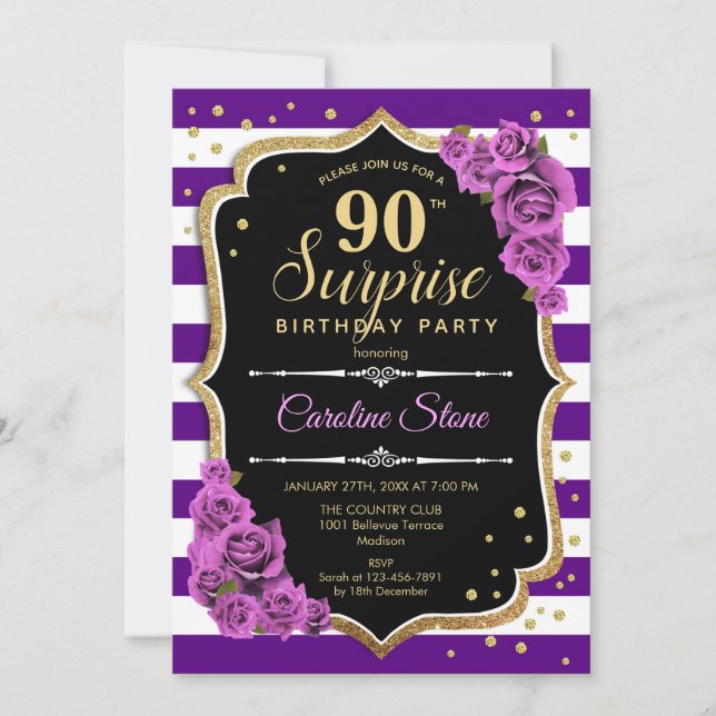 Invitation Surprise 90e anniversaire - Purple Gold (Devant)