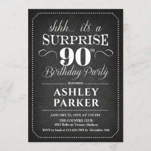 Invitation Surprise 90e anniversaire - tableau noir blanc