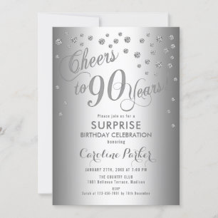 Invitation Surprise 90e fête d'anniversaire - Argent