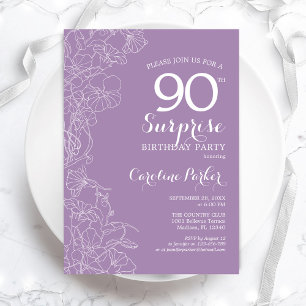 Invitation Surprise 90e fête d'anniversaire - Floral violet