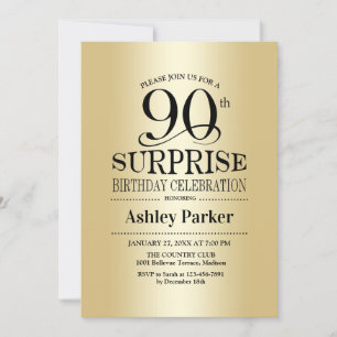 Invitation Surprise 90e fête d'anniversaire - Gold
