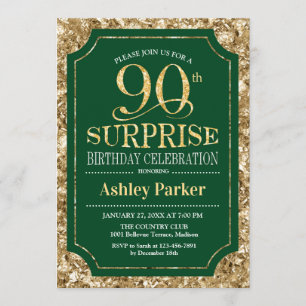 Invitation Surprise 90e fête d'anniversaire - Gold Green