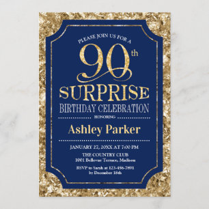 Invitation Surprise 90e fête d'anniversaire - Gold Navy
