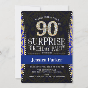 Invitation Surprise 90e fête d'anniversaire - Gold Navy Blue