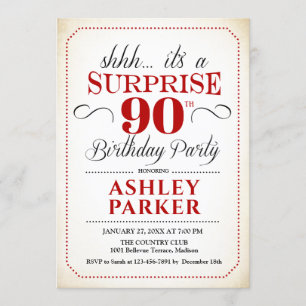 Invitation Surprise 90e fête d'anniversaire - Noir rouge blan
