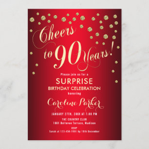 Invitation Surprise 90e fête d'anniversaire - Red Gold