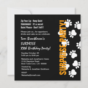 Invitation SURPRISE Année personnalisée Empreintes de pattes 