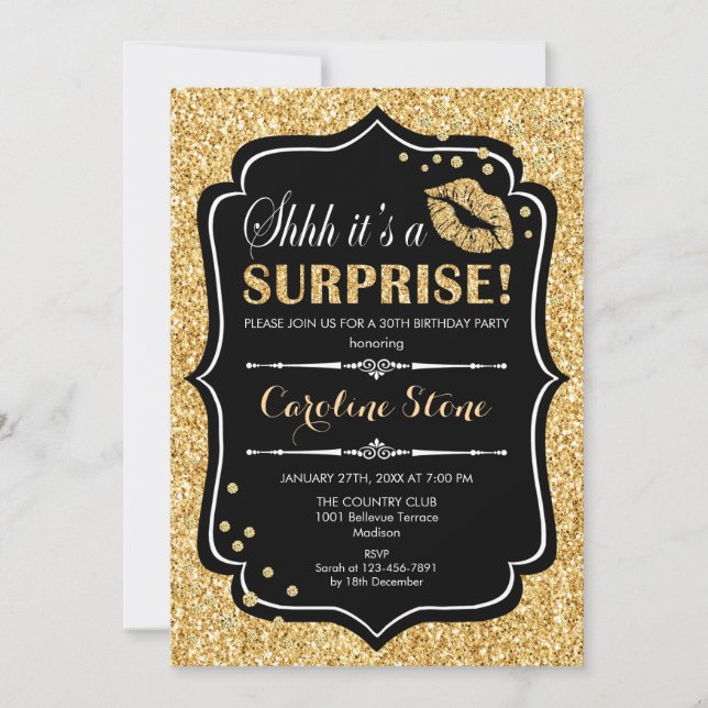 Invitation Surprise Anniversaire - Black Gold (Devant)