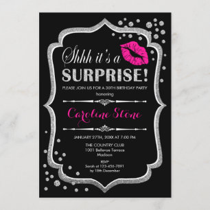 Invitation Surprise Anniversaire - Black Pink Silver