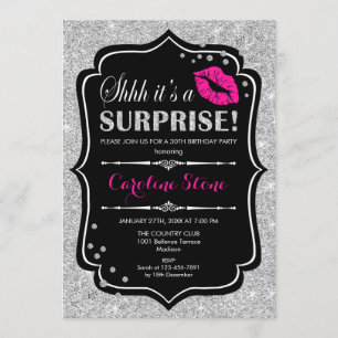 Invitation Surprise Anniversaire - Black Pink Silver