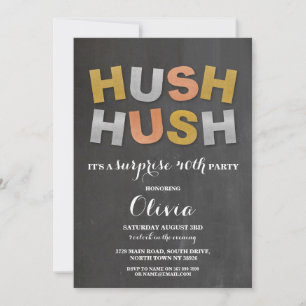 Invitation Surprise Anniversaire Fête Hush Hush Chalk Metalli