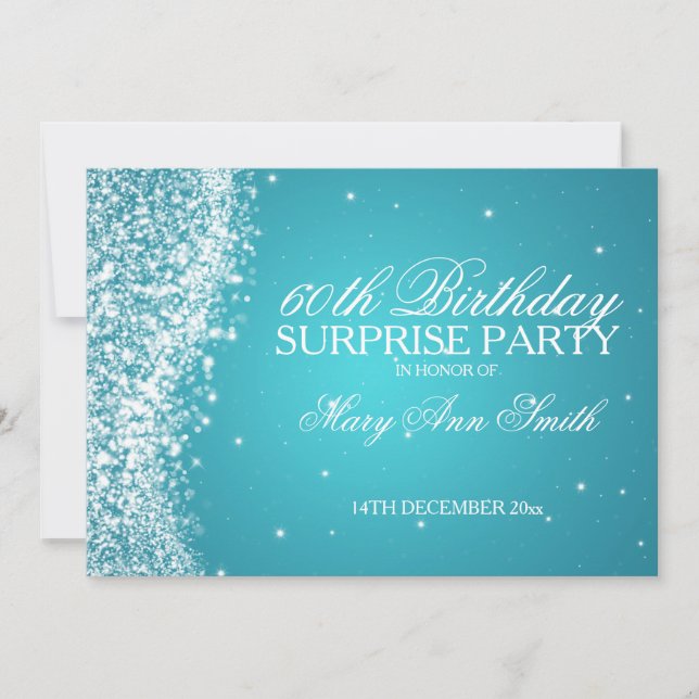 Invitation Surprise Anniversaire Fête Parkling Wave Turquoise (Devant)