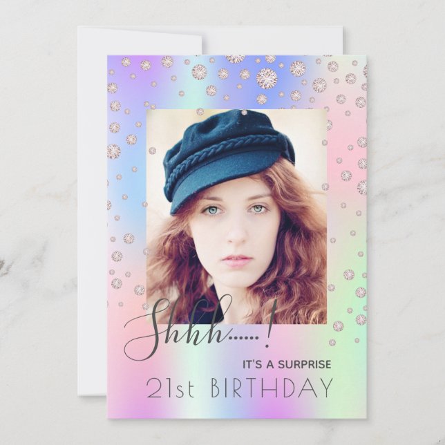 Invitation Surprise Anniversaire fête rose carreau violet pho (Devant)