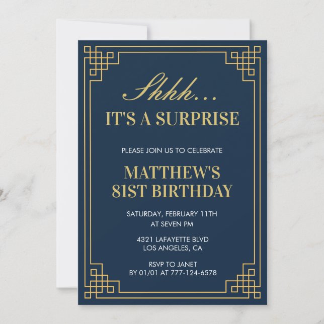 Invitation Surprise Anniversaire Marine bleu Gold Hommes 81e  (Devant)