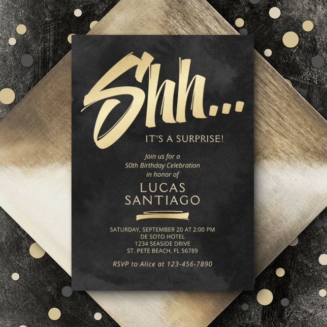 Invitation Surprise Anniversaire Noir Or (Créateur téléchargé)