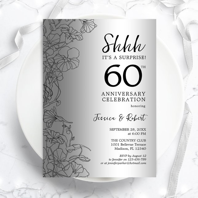 Invitation Surprise Argent Diamant 60e Anniversaire (Créateur téléchargé)