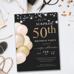 Invitation Surprise Ballons Black Gold 50e anniversaire