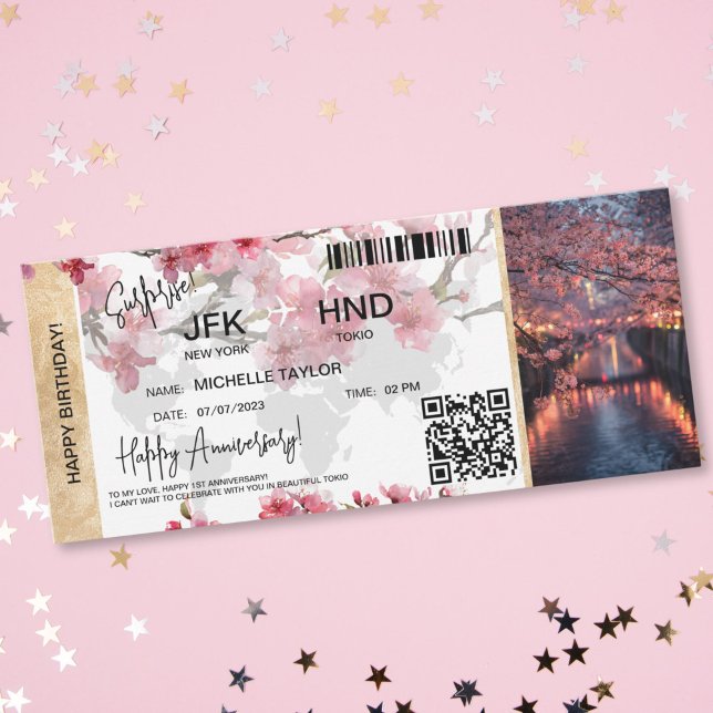 Invitation Surprise Birthday Boarding Pass Tokio Sakura  (surprise ticket card for sakura tokio )