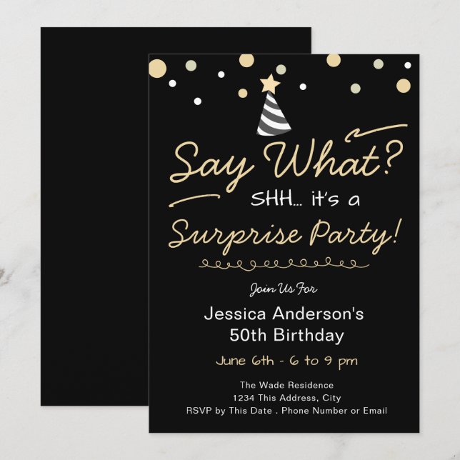 Invitation Surprise Birthday Party Any Age Minimal Confetti (Devant / Derrière)
