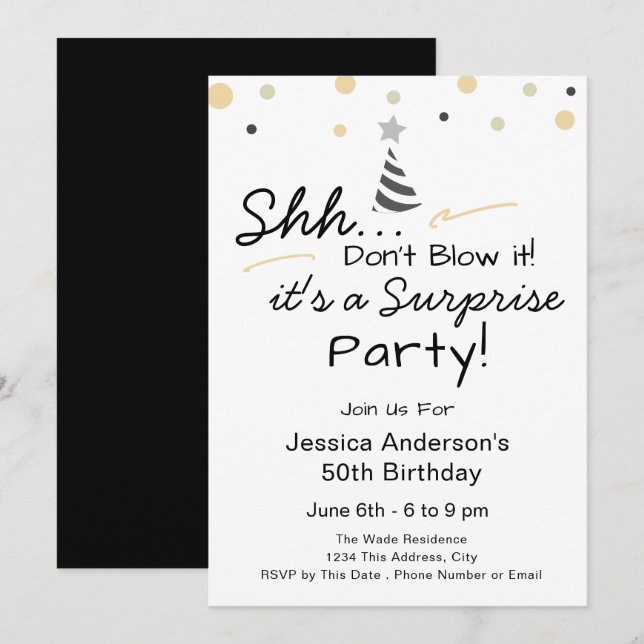 Invitation Surprise Birthday Party don't blow it (Devant / Derrière)