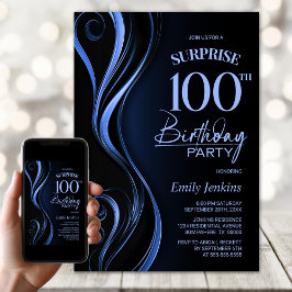 Invitation Surprise Black Blue 100e fête d'anniversaire