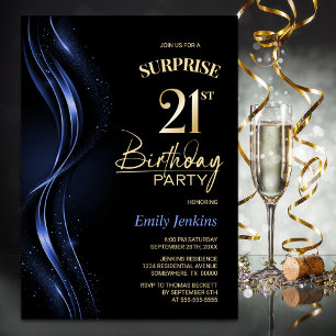 Invitation Surprise Black Blue 21e fête d'anniversaire