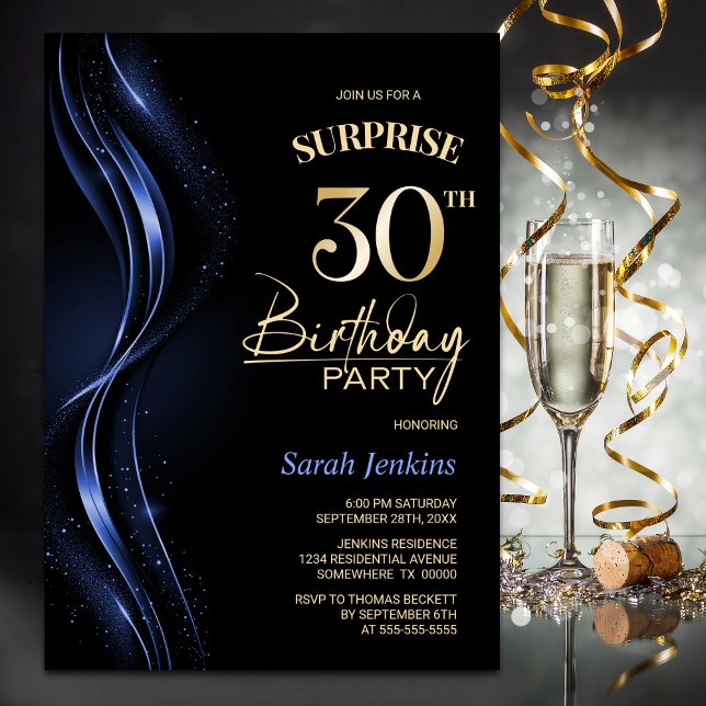 Invitation Surprise Black Blue 30th Birthday Party (Créateur téléchargé)