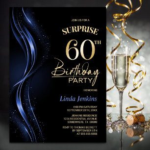 Invitation Surprise Black Blue 60th Birthday Party