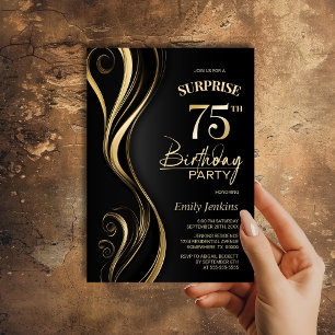 Invitation Surprise Black Gold 75e fête d'anniversaire