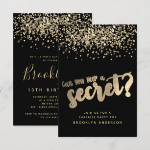 Invitation Surprise Black Gold Parties scintillant Anniversai