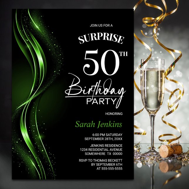 Invitation Surprise Black Green 50e fête d'anniversaire (Créateur téléchargé)