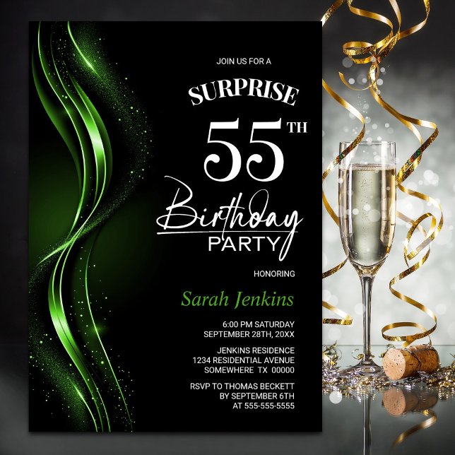 Invitation Surprise Black Green 55e anniversaire (Créateur téléchargé)