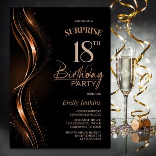Invitation Surprise Black Orange 18e fête d'anniversaire