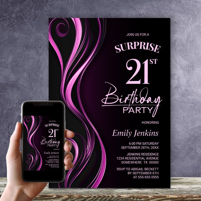 Invitation Surprise Black Pink 21e fête d'anniversaire (Créateur téléchargé)