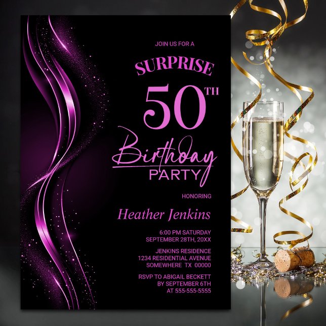 Invitation Surprise Black Pink 50e fête d'anniversaire (Créateur téléchargé)