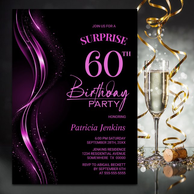 Invitation Surprise Black Pink 60e fête d'anniversaire (Créateur téléchargé)