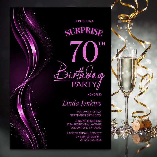 Invitation Surprise Black Pink 70e anniversaire fête (Créateur téléchargé)
