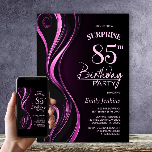 Invitation Surprise Black Pink 85e fête d'anniversaire (Créateur téléchargé)