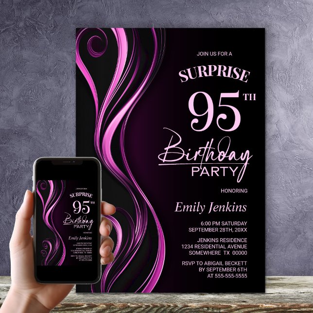 Invitation Surprise Black Pink 95e fête d'anniversaire (Créateur téléchargé)