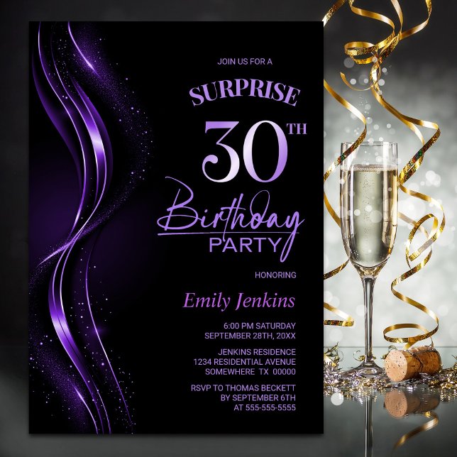 Invitation Surprise Black Purple 30e fête d'anniversaire (Créateur téléchargé)