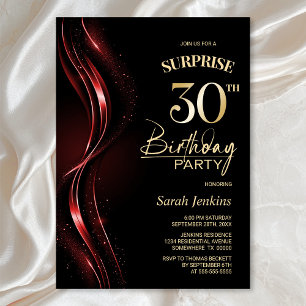 Invitation Surprise Black Red 30th Birthday Party
