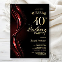 Surprise Black Red 40th Birthday Party