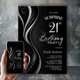 Invitation Surprise Black Silver 21e fête d'anniversaire