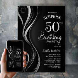 Invitation Surprise Black Silver 50e fête d'anniversaire