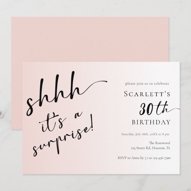 Invitation Surprise Blush Pink Photo 30e fête de 40e annivers (Devant / Derrière)