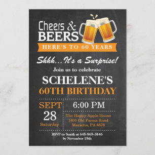 Invitation Surprise Cheers and Beers 60e Anniversaire Invitat