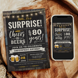 Invitation Surprise Cheers and Beers 80e anniversaire Invitat