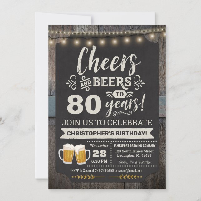 Invitation Surprise Cheers and Beers 80e anniversaire Invitat (Devant)