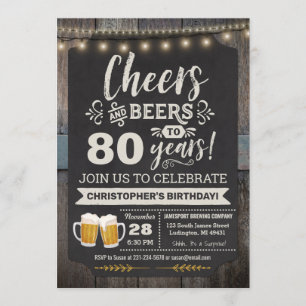 Invitation Surprise Cheers and Beers 80e anniversaire Invitat
