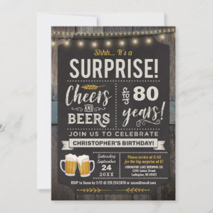 Invitation Surprise Cheers and Beers 80e anniversaire Invitat